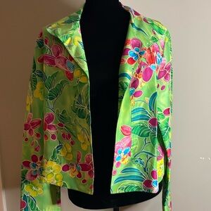 Vintage Transitions Tropical/Floral Silk Open Front Jacket Sz L